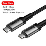 Baseus USB 3.1 Type C To USB C Cable For MacBook Pro 100W PD Quick Charge 4.0 3.0 USBC Charger For Samsung S10 S9 Huawei P30 P20