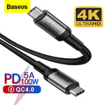 Baseus USB 3.1 Type C To USB C Cable For MacBook Pro 100W PD Quick Charge 4.0 3.0 USBC Charger For Samsung S10 S9 Huawei P30 P20