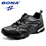 BONA New Arrival Clássico Estilo Masculino Tênis de Corrida Vaca Split Mesh Calçados Esportivos Masculinos com Rendas para Ao Ar Livre Tênis de Jogging Frete Grátis