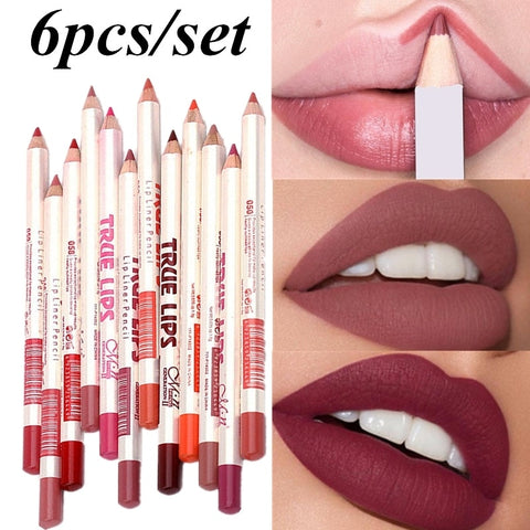 6 unidades / conjunto Cosmético Profissional Madeira Lipliner Impermeável Lady Charming Lip Liner Lápis Macio Contour Maquiagem Ferramenta para Batom