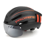 PROMEND Capacete para bicicleta Capacete para ciclismo com luz LED recarregável moldado internamente Capacete para ciclismo de estrada de montanha Chapéu de segurança esportiva para homem