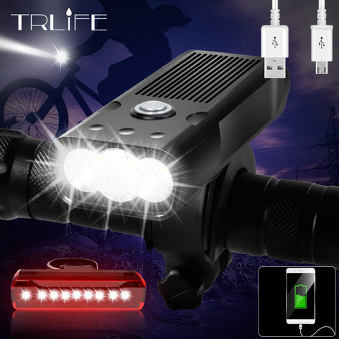 TRLIFE 5200mAh bicicleta luz 3 * L2 / T6 USB recarregável bicicleta lâmpada IPX5 impermeável LED farol como banco de energia MTB acessórios de bicicleta