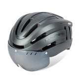 PROMEND Capacete para bicicleta Capacete para ciclismo com luz LED recarregável moldado internamente Capacete para ciclismo de estrada de montanha Chapéu de segurança esportiva para homem