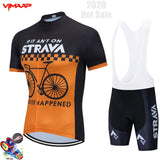 STRAVA New 2021 Men Cycling Jersey Summer Short Sleeve Set Maillot 19D bib shorts Bicycle Clothes Sportwear Shirt Clothing Suit