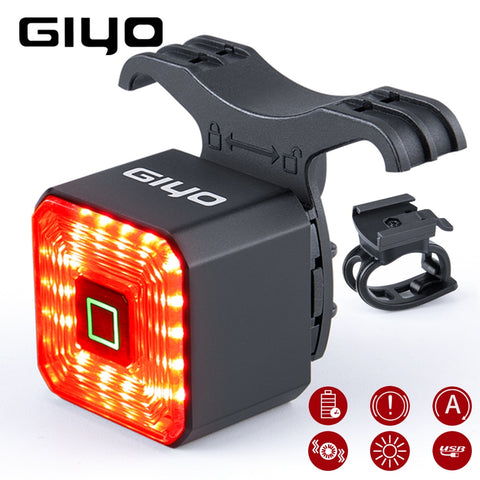 Luz traseira para bicicleta GIYO Smart Light traseira Acessórios para bicicleta Auto On / Off USB Recarregável Stop Signal Brake Lamp Lanterna de segurança LED