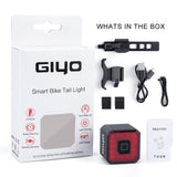 Luz traseira para bicicleta GIYO Smart Light traseira Acessórios para bicicleta Auto On / Off USB Recarregável Stop Signal Brake Lamp Lanterna de segurança LED