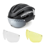 PROMEND Capacete para bicicleta Capacete para ciclismo com luz LED recarregável moldado internamente Capacete para ciclismo de estrada de montanha Chapéu de segurança esportiva para homem