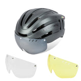 PROMEND Capacete para bicicleta Capacete para ciclismo com luz LED recarregável moldado internamente Capacete para ciclismo de estrada de montanha Chapéu de segurança esportiva para homem