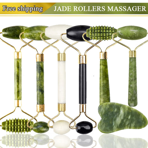 Rolo massageador para rosto massagem com pedras de jade Rolo raspador facial natural lifting facial Gua Sha corpo costas Rolo de massagem adelgaçante