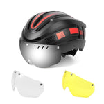 PROMEND Capacete para bicicleta Capacete para ciclismo com luz LED recarregável moldado internamente Capacete para ciclismo de estrada de montanha Chapéu de segurança esportiva para homem