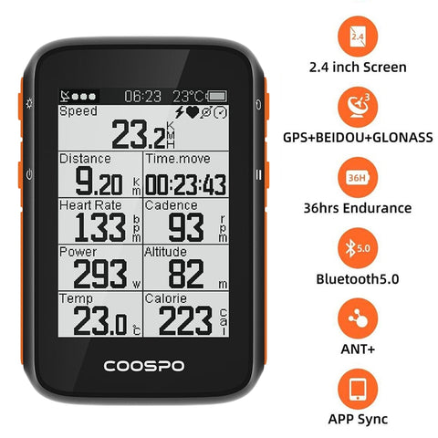 CooSpo Wireless Cycle Bike Computer GPS Velocímetro Odômetro 2,4 Polegadas BLE5.0 ANT + APP Sync Sensor Impermeável com Suporte Espanha