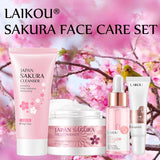 Face Skin Care Set Cherry Blossom Essence Moisturizing Collagen Eye Cream & Face Serum & Facial Cleanser  Beauty Makeup Set