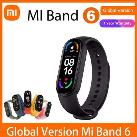 Pulseira esportiva Xiaomi Mi Band 6 original rastreador de fitness com tela Bluetooth 1,56 "AMOLED pulseira inteligente de 5 cores