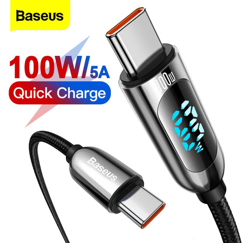 Baseus 100W USB Type C To USBC PD Cable For Xiaomi Samsung Fast Charger USB C Cable For Macbook iPad Pro Tablet Laptop Wire Cord