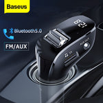 Baseus FM Transmitter Bluetooth-compatible 5.0 FM Radio Modulator Dual USB Car Charger Handsfree Wireless Aux Audio MP3 Player