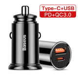 Baseus 30W Car Fast Charger Quick Charge 4.0 3.0 USB Type-C Fast Charging Car Phone Charger For Huawei Xiaomi iPhone 12