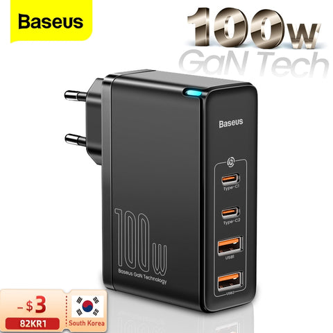 Baseus 100W GaN USB Type C Charger PD QC Quick Charge 4.0 3.0 USB-C Type-C Fast Charging Charger For iPhone 12 Pro Max Macbook