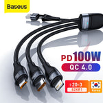 Baseus 3 in 1 USB C Cable for iPhone 12 Pro 11 XR Charger Cable 100W Micro USB Type C Cable for Macbook Pro Samsung Xiaomi