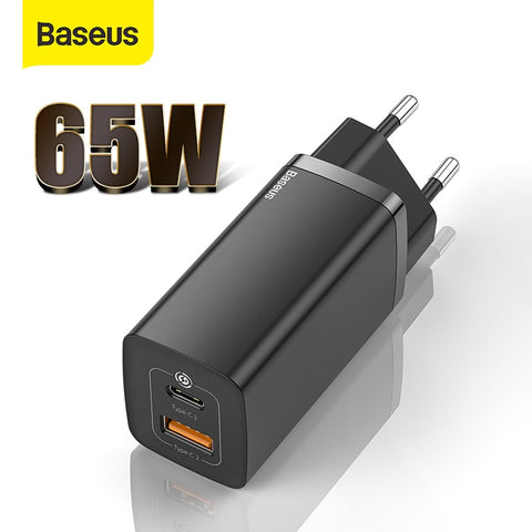 Baseus 65W GaN Charger Dual Port QC 3.0 PD3.0 Quick Laptop Charger Fast Charger For iPhone Xiaomi Type C PD USB Charger